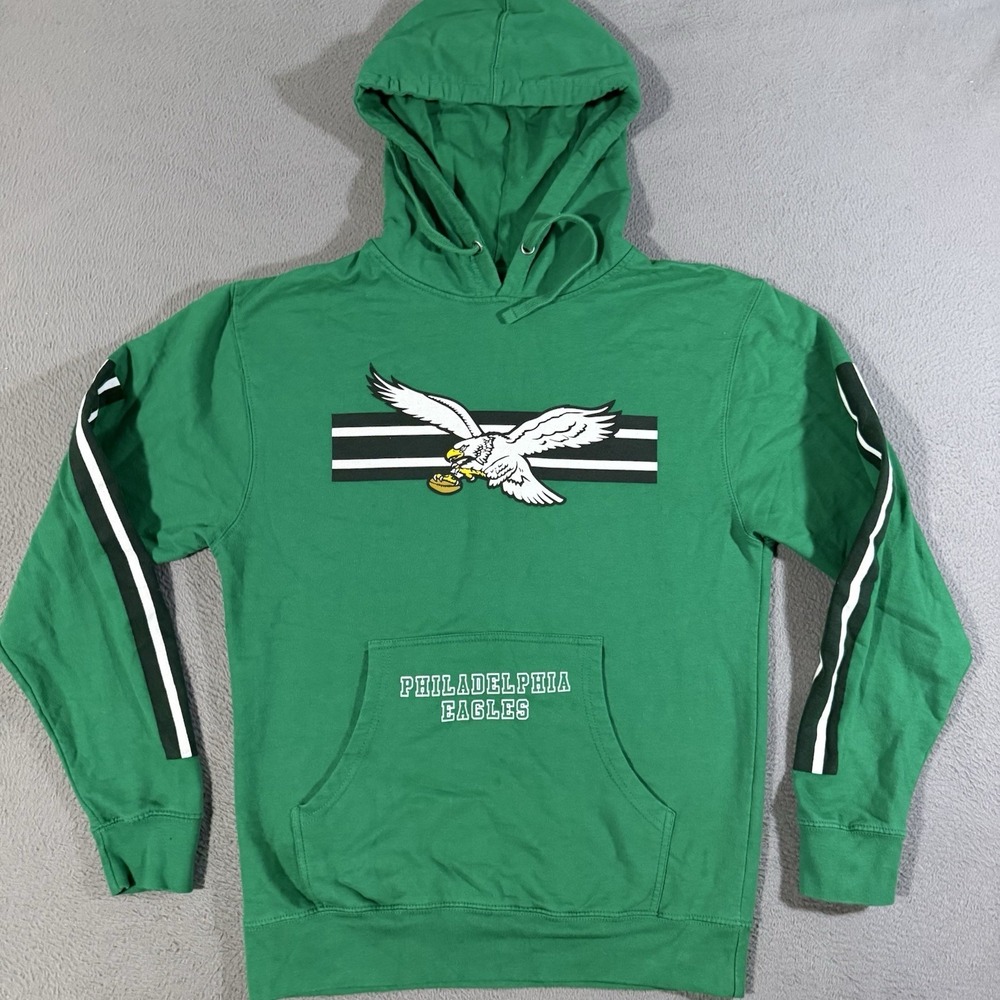 Philadelphia Eagles Mitchell & Ness Three Stripe Hoodie Mens Med Green Pullover